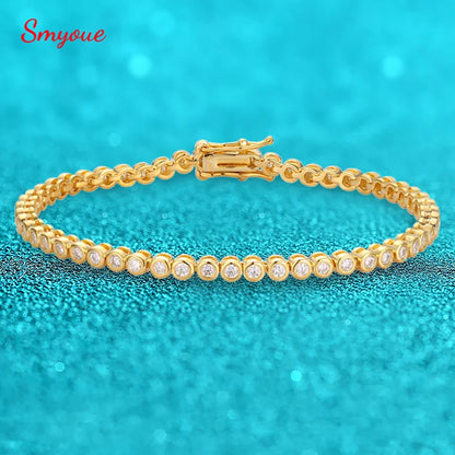 18k Plated 2mm Bubbles Moissanite Tennis Bracelet for Women Luxury Bangles 100% Sterling Silver 925 Full Diamonds Chain