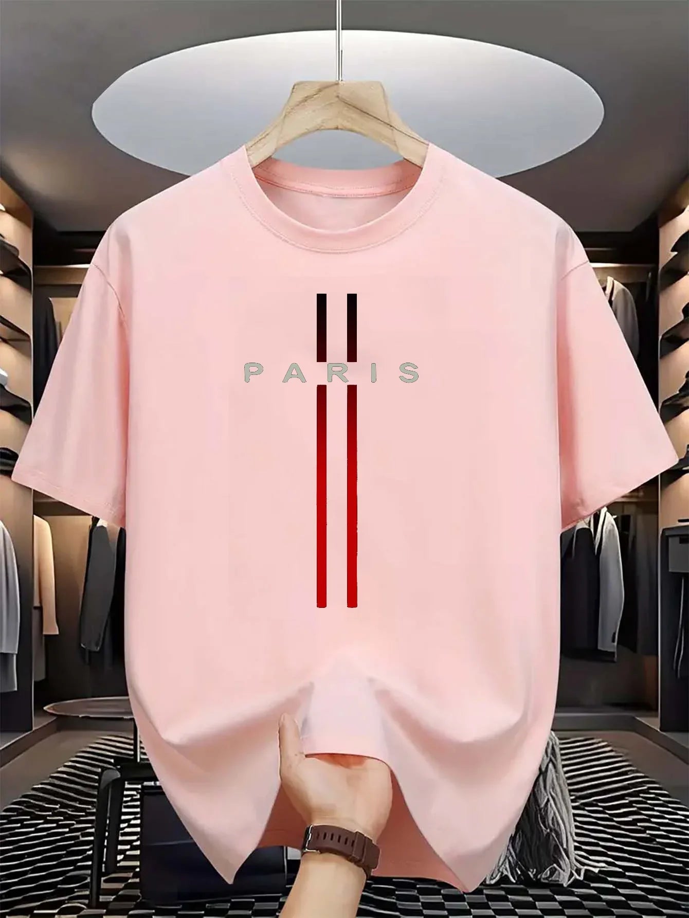 Men's 100% pure cotton summer casual loose fashion Paris letter printed comfortable round neck short sleeved T-shirt top