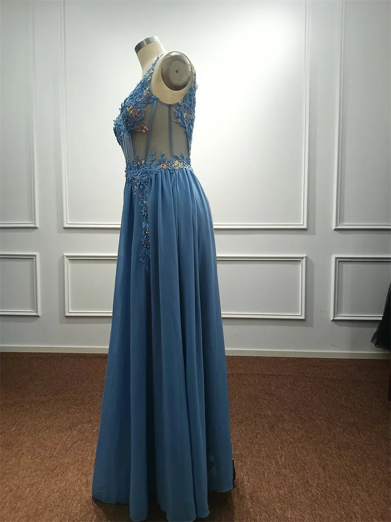 Real Photos Delicate Multi Color Prom Dress V Neck Beaded Appliques Illusion Spaghetti Strap Evening Gowns Lightning Delivery
