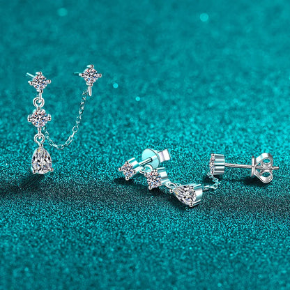 Round/pear Cut Full Moissanite Tassel Stud Earring for Women 8 Gems Wedding Jewelry 925 Solid Silver Plated 18K Wholesale