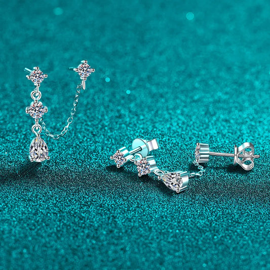 Round/pear Cut Full Moissanite Tassel Stud Earring for Women 8 Gems Wedding Jewelry 925 Solid Silver Plated 18K Wholesale