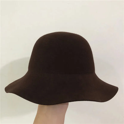 Hat Women's Autumn Wave Curled English Retro Versatile Fisherman Hat Fashion Hepburn Style Woolen Top Hat