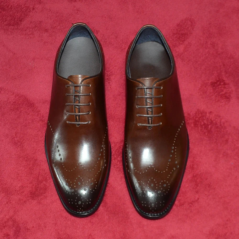Italian Luxury Men's Dress Shoes Business Wedding Genuine Leather Mens Oxford Shoes Whole Cut Wingtip Brogue Formal Shoes Man