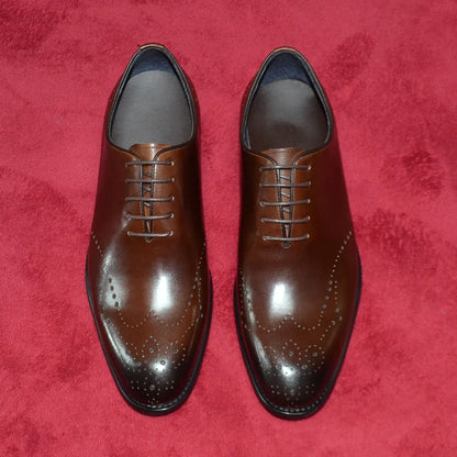 Italian Luxury Men's Dress Shoes Business Wedding Genuine Leather Mens Oxford Shoes Whole Cut Wingtip Brogue Formal Shoes Man