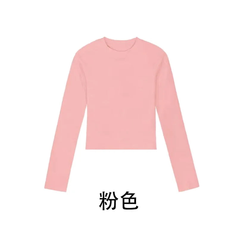 Camisa Feminina Gola O Manga Longa de Algodão Sexy Cropped Tops Outono 2025 Preta Casual Skinny Slim Básica Camisetas Femininas Roupas Brancas