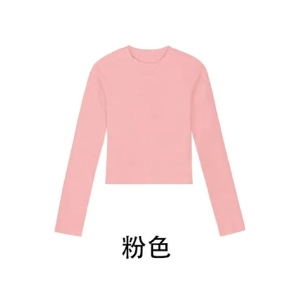 Camisa Feminina Gola O Manga Longa de Algodão Sexy Cropped Tops Outono 2025 Preta Casual Skinny Slim Básica Camisetas Femininas Roupas Brancas