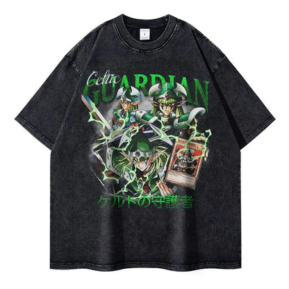 T Shirts Vintage Washed Dark Magician Girl T-shirt Retro Streetwear Manga Black Magician Short Sleeve Tops Tees