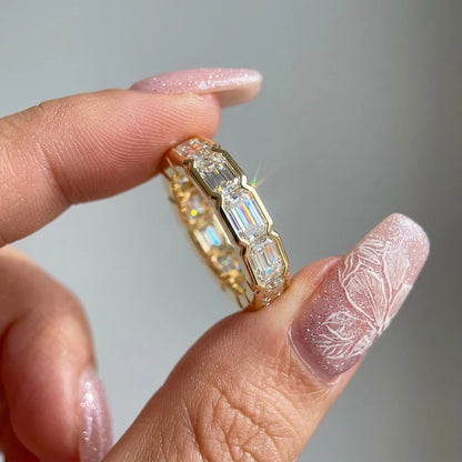 D Vvs1 3*5mm Emerald Cut Moissanite Rings for Women Full Eternity Bands Wedding Bridal Jewelry Pure S925 Silver Gift