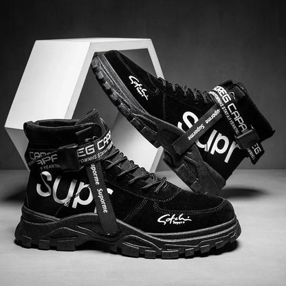 Cloth Men Boots High Top Ankle Boots British Style Men Casual Shoes Outdoor Breathable Walking Sneakers Comfortable Work Boots