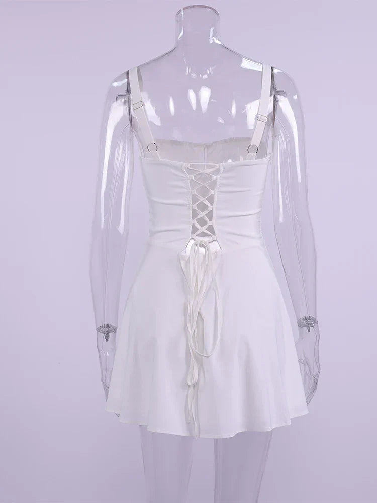 Fashion Solid Mini Dress Sweet Adjustable Bandage Backless Slim Camis Dresses Elastic Zipper Robe Holiday Style Vestidos
