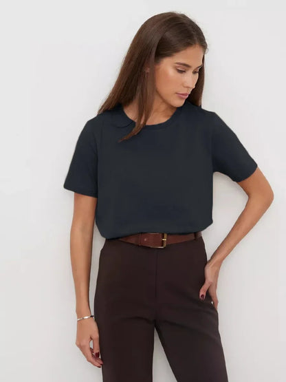 Summer 100% Cotton Women's T-shirt Bottoming Basic Fashionable Lady Short Sleeve Loose Tops Shirts Solid 230g/㎡ Tops