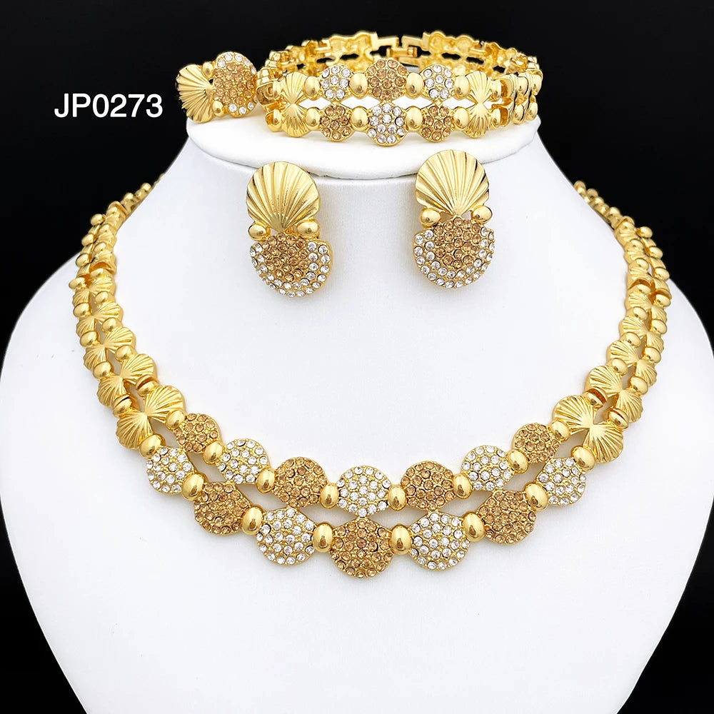 latest Italian Ladies Fine Jewelry Sets Gold Color Women Necklace Earrings African Big Jewelry Wedding Party Gift