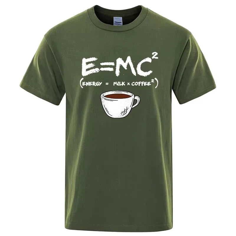 Summer Men's T-shirt 100% Cotton Casual Funny Energy=Milk+Coffee Print Men Cool Loose O-neck Tops For Men Short Sleeve Male Tees