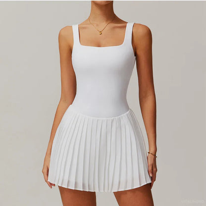 Workout Tennis Dress with Built in Shorts Square Neck Padded Workout Dress with Pockets Golf Athletic Mini Dresses