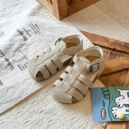 Kids'Casual Shoes Sandals PU Leather Fashion Solid Color Summer Shoes For Girls Buckle Anti-slip Brown White Shoes Size 21-30