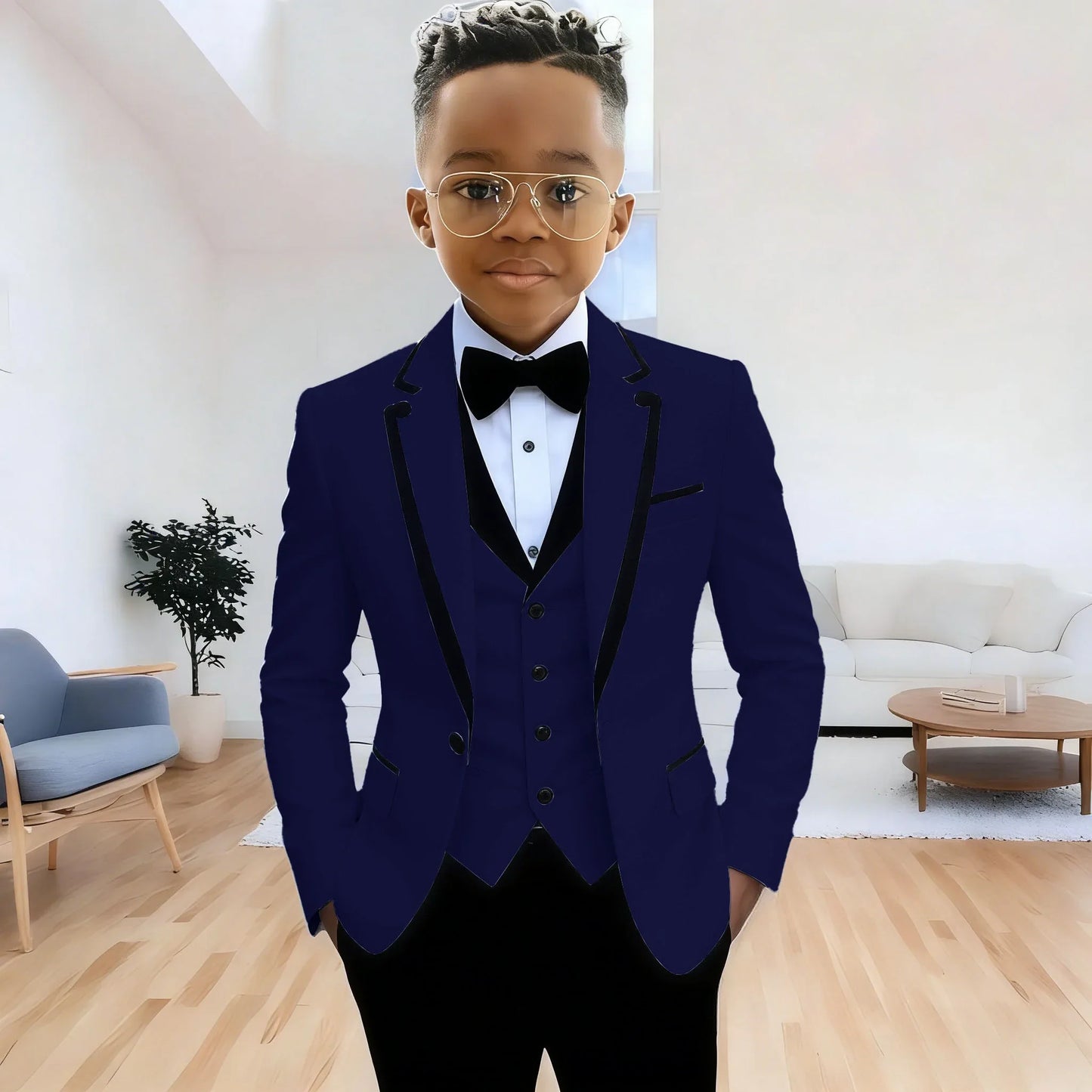 Fashion Formal Wear Suits For Boy (Jacket+Pants+Vest) Notched Lapel 3 Pieces Kids Flower Boys Wedding Party Dress Blazer Sets