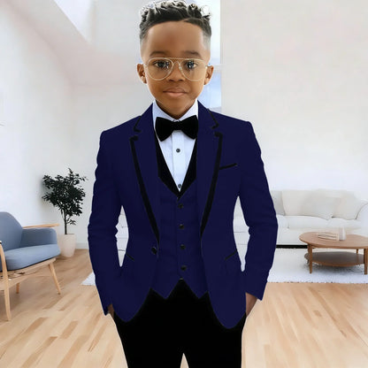 Fashion Formal Wear Suits For Boy (Jacket+Pants+Vest) Notched Lapel 3 Pieces Kids Flower Boys Wedding Party Dress Blazer Sets