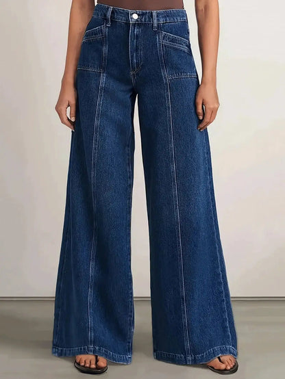 Women’s Deep Blue Wide Leg Jeans - Stylish Denim Trousers