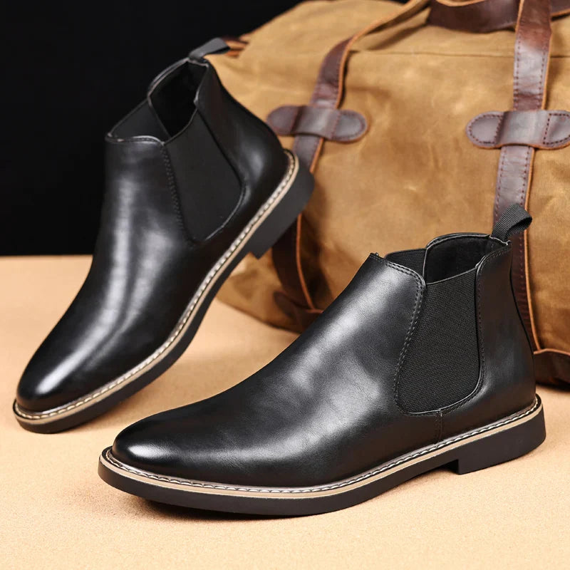 39~47 Men Chelsea Boots Brand Retro Comfortable PU Leather Ankle Boots Men 2025 Fashion Black Brown Mens Boots