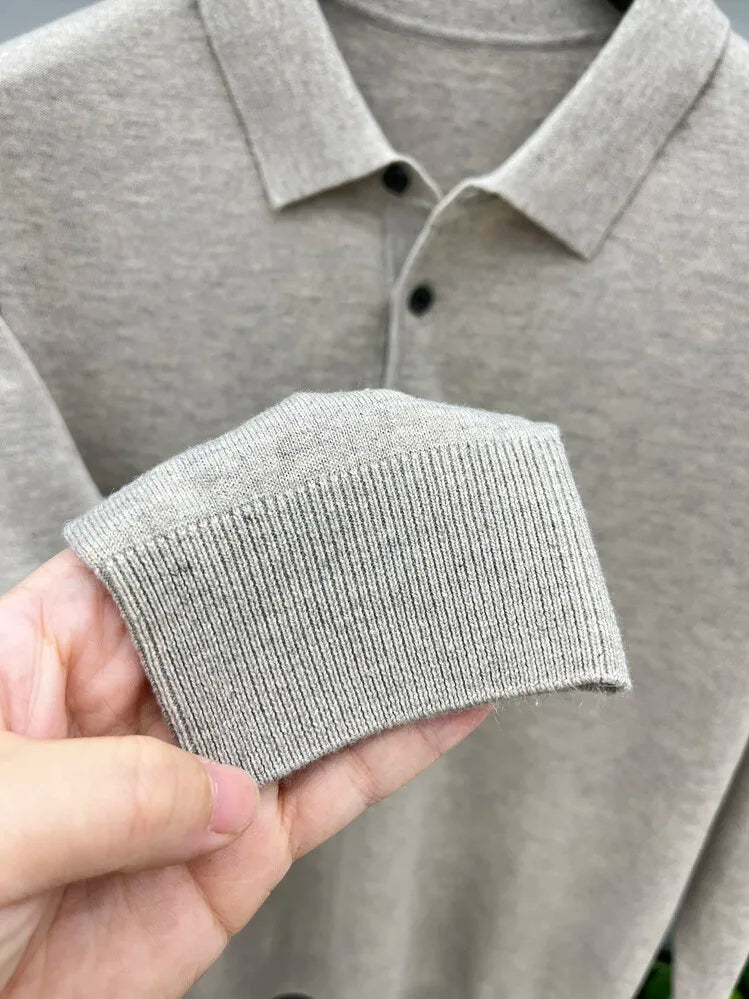 Men's Long Sleeve Fashion Casual Polo, Shirt Collar Pullover Sweater. Business Sweater T-shirt Golf Spring & Autumn Wool