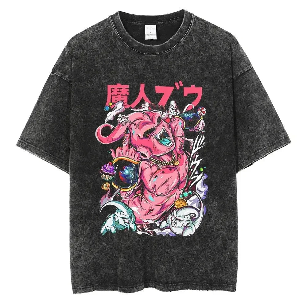 2026 Summer Dragon Ball  Washed Oversized T-shirt High Quality 100% Cotton Super Saiyan Vegeta Print Unisex Tee for Adults