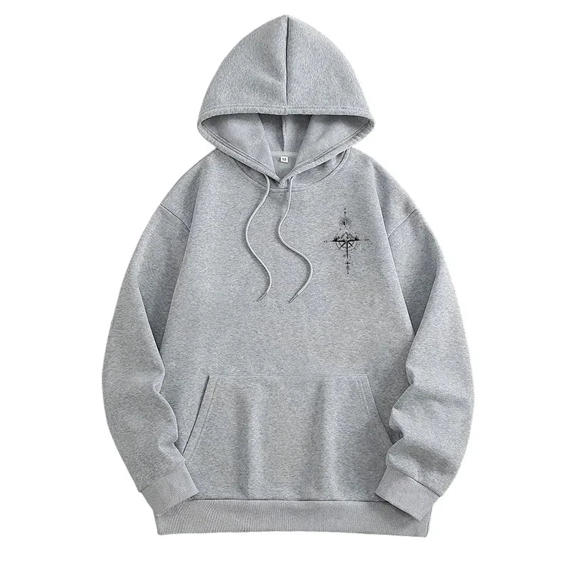 Vintage Compass Print Hoodies for Men High Quality Hooded Long Sleeve Pullover All Season Daily Casual Sports Tops Men's Clothes