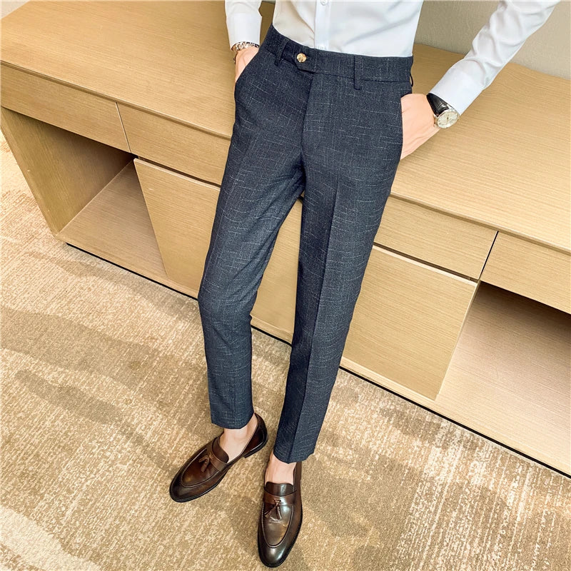 Premium Business Casual Fashionable Dark Plaid Men's Suit Pants Groom's Wedding Suit Party Trousers