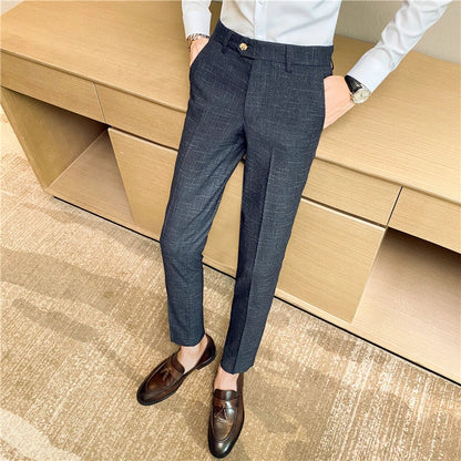 Premium Business Casual Fashionable Dark Plaid Men's Suit Pants Groom's Wedding Suit Party Trousers