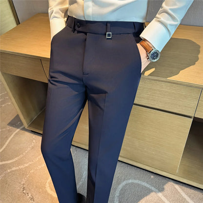 Spring Autumn High Quality Men's Elastic Waist Suit Pants Fashion Smart Casual Slim Fit Suit Trousers Men Solid Full Length Pant