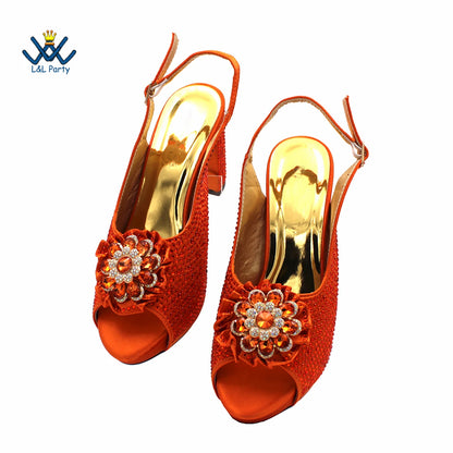 Special Design Women Crystal Style African Ladies Party Shoes Matching Bag in Magenta Color