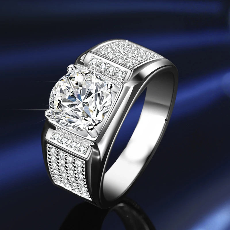 1ct D Color Moissanite Wedding Band Men Ring 925 Sterling Silver with Gold Plated Wedding Engagement Rings Gift For Man