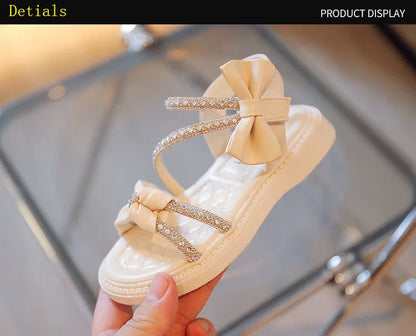 Children Princess Shoes Baby Girls Flat Bling Leather Sandals Fashion Sequin Soft Kids Dance Party Sparkly Shoes Crystal F05214