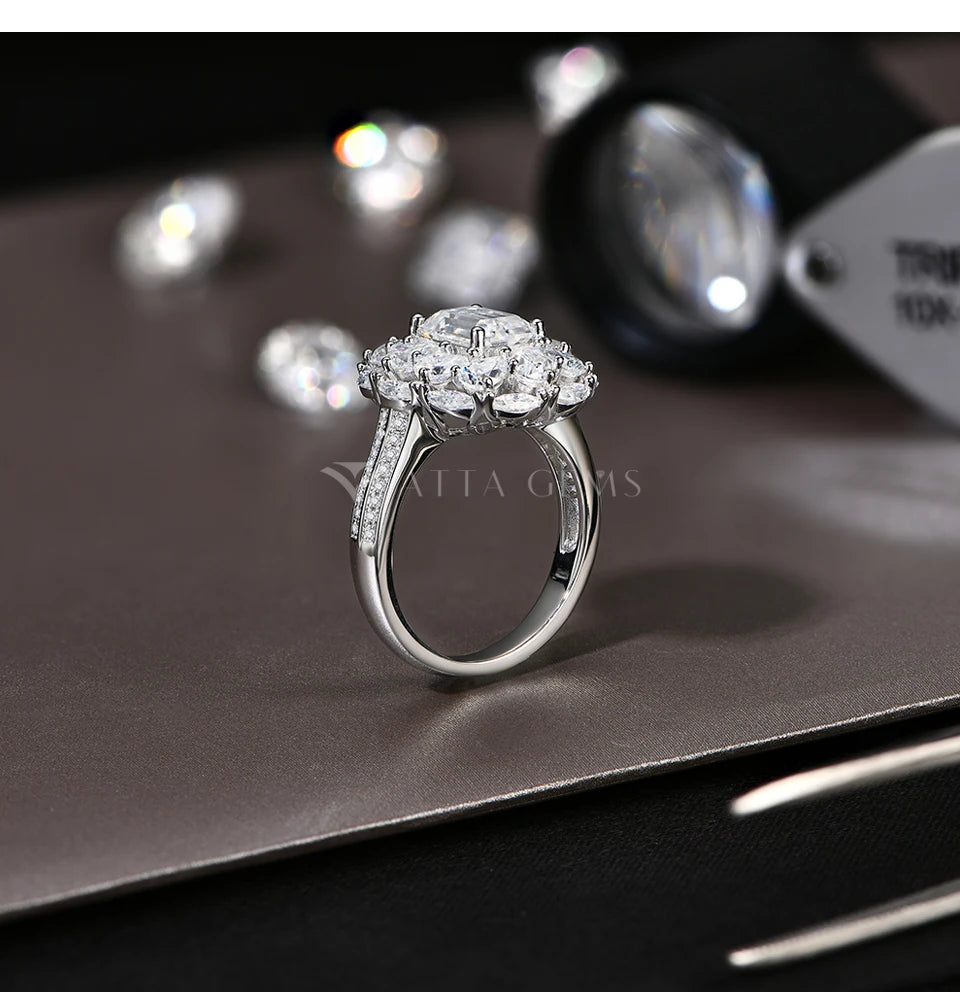 Luxury D VVS1 Color Asscher Cut 2.0CT Moissanite Diamond Rings For Women S925 Silver With Certificate Fine Jewelry New