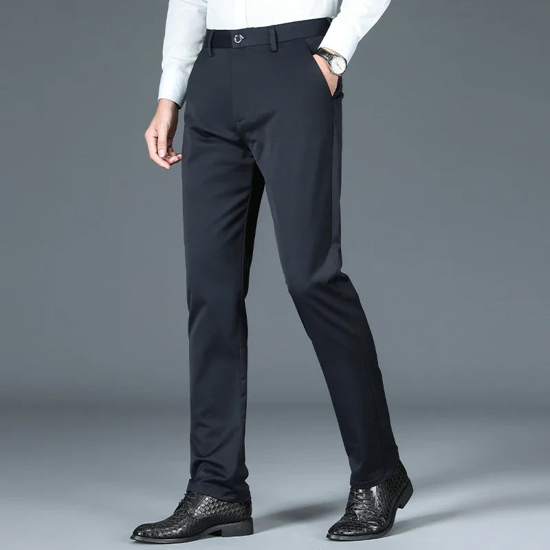 Business Formal Mens Casual Pants Autumn Winter Fashion Anti-wrinkle Straight Stretch Trousers Male Office Classic Suit Pants