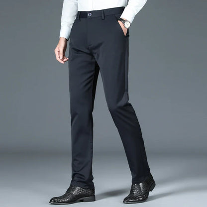 Business Formal Mens Casual Pants Autumn Winter Fashion Anti-wrinkle Straight Stretch Trousers Male Office Classic Suit Pants