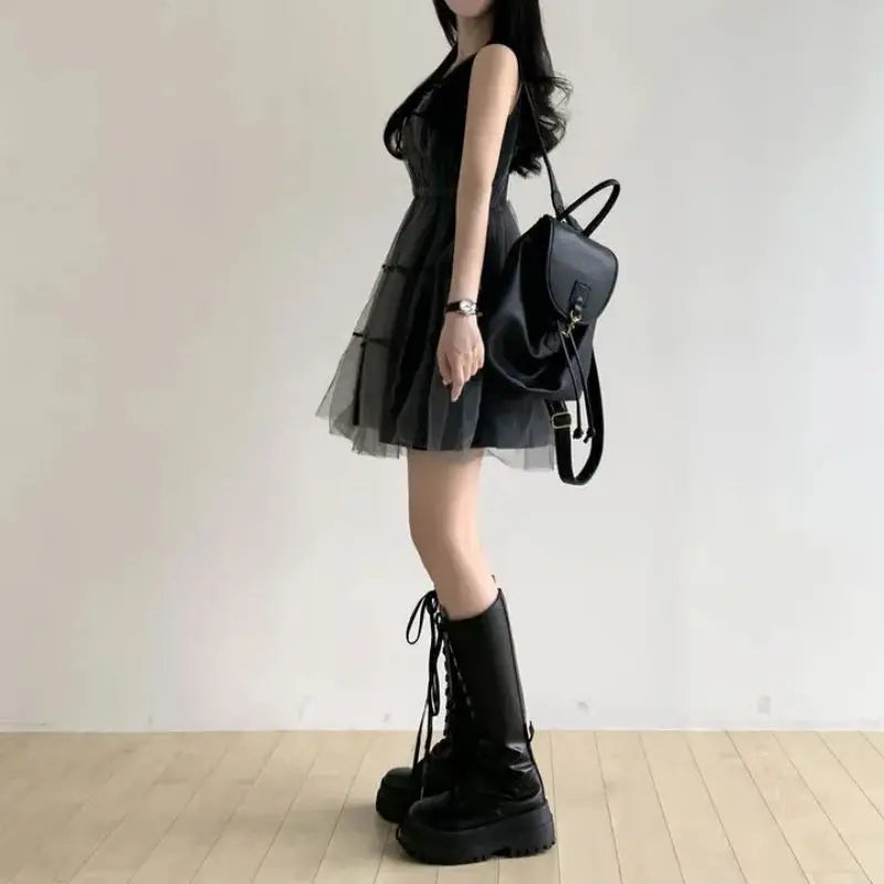 Y2k Black Mesh Women's Ball Gown Dresses 2025 New Sleeveless Strapless V-neck Party Sexy Mini Dress for Womens
