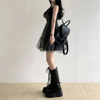 Y2k Black Mesh Women's Ball Gown Dresses 2025 New Sleeveless Strapless V-neck Party Sexy Mini Dress for Womens
