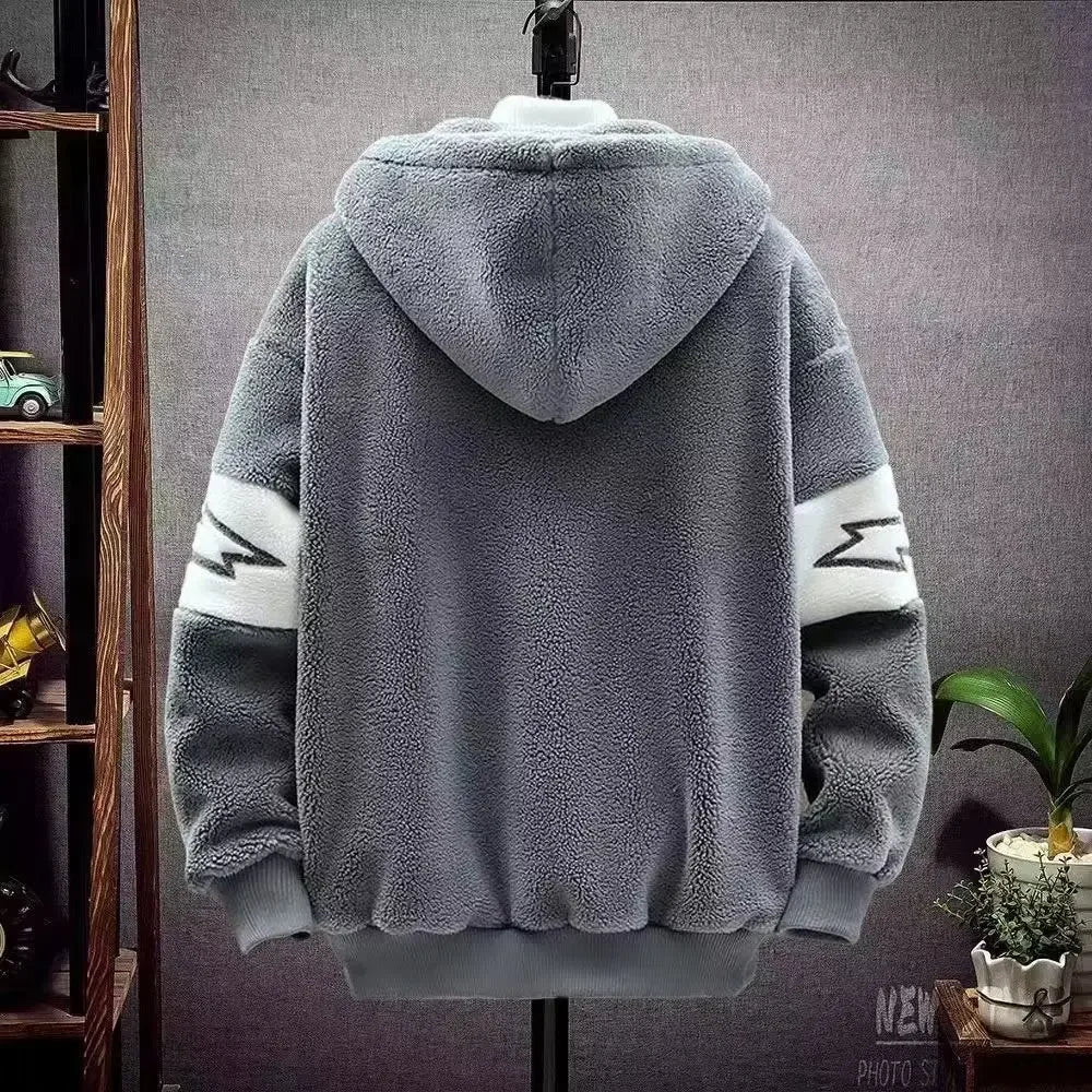 Jaqueta de Algodão Masculina para Estudantes, Blusão de Veludo Cordeiro Grosso Forrado com Fleece, Ajuste Solto Casual, Agasalho Quente para Outono Inverno