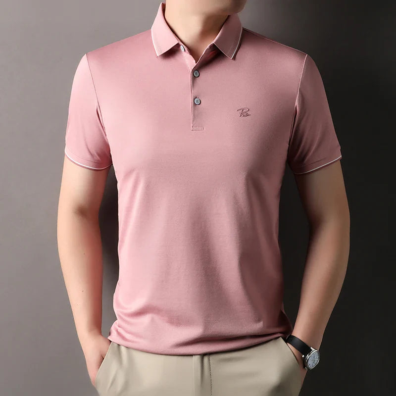 Men's Embroidered Short Sleeved Cotton Polo Shirt High End Brand Lapel T-Shirt Simple Casual Summer Breathable Top Men's Wear