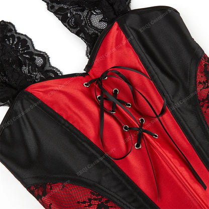 Overbust Corset Top with Straps Jacquard Corset Bustier Zipper Plus Size for Women Corset Dress with Skirt Black Red purple