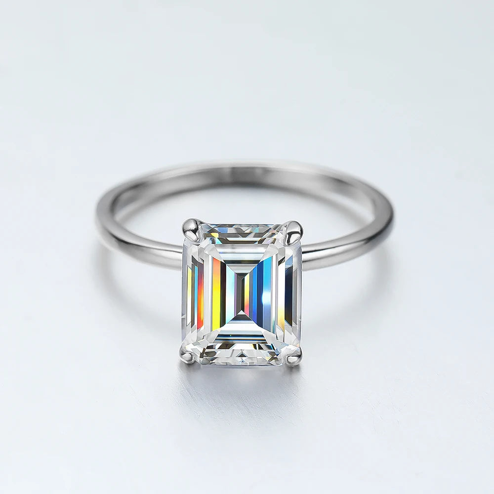 4ct Emerald Moissanite Ring s925 Sterling Sliver Plated 18k White Gold Wedding Band Engagement Rings For Women