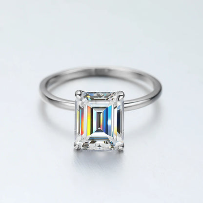4ct Emerald Moissanite Ring s925 Sterling Sliver Plated 18k White Gold Wedding Band Engagement Rings For Women