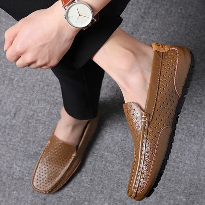 Summer Luxury Brand Men Casual Shoes Soft Genuine Leather Mens Loafers Moccasins Italian Designer Breathable Slip on Boat Shoes