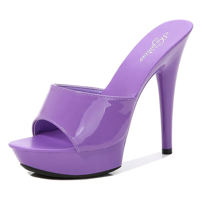 Slippers Women Summer 2022 New Black High Heels 13 CM  Color Club Sexy High Platform Thin  Party Girl Show Sandals  Size 34-43