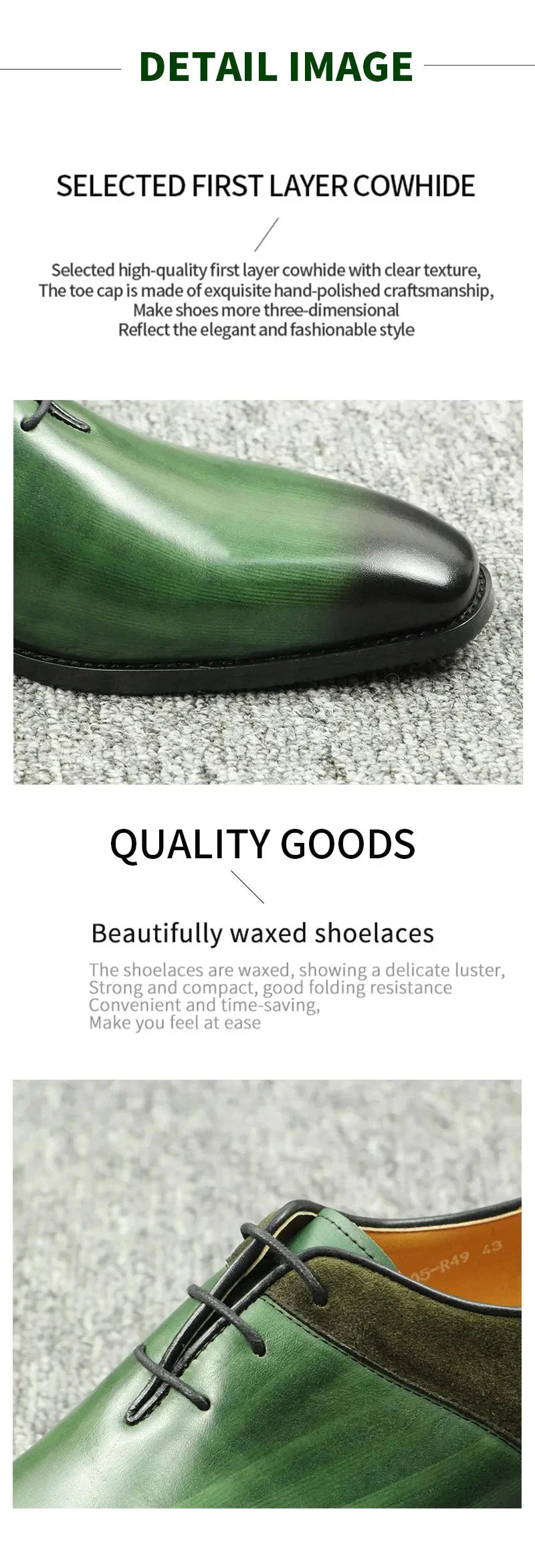 Green Classic Men Shoes  Leather Formal Casual Wedding Party Lace Up Oxfords Big Size Suede and Split Leather Footwear For Males