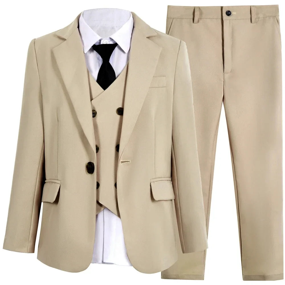 Casual Smart Kids Suit Set 4 Pieces 3 Colors Available Notched Lapel Comfortable Long Sleeved Boys Tuxedo Plus Size 3-14T