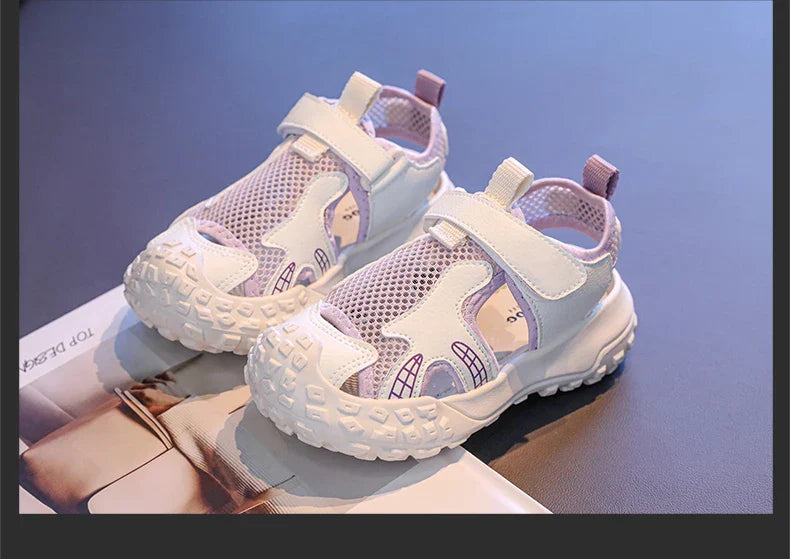 Children's sports sandals 2025new style summer girls' single mesh casual shoes anti-slip boys' closed-toe soft-soled beach shoes