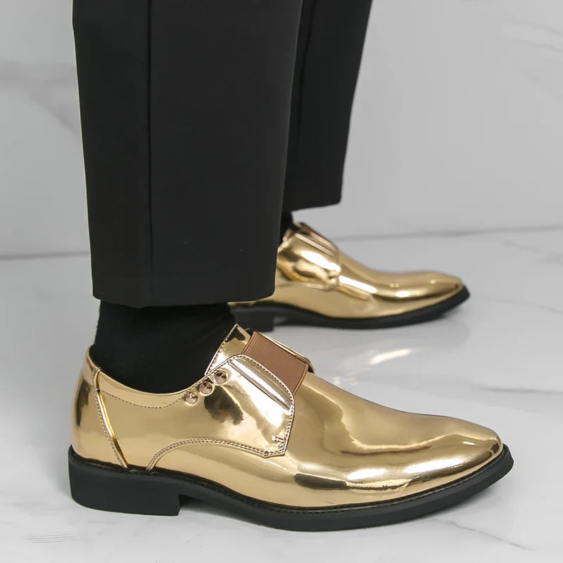 Fashion New Mens Charm Gold Patent Leather Business Office Shoes Designer Brand Loafers Formal Wedding Dress Homecoming Footwear