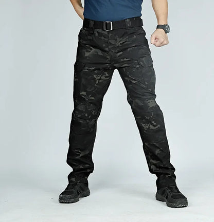Autumn Tactical Sets Men Outdoor Breathable Short Sleeve Tshirt+Waterproof Straight Pant 2 Pcs Suits Camo Multi-pocket Cargo Set