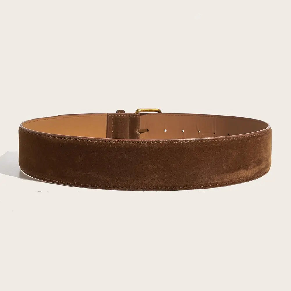 Women Luxury Design Suede Leather Wide Belt Casual Versatile Business Waist Strap Trendy Pin Buckle Waistband